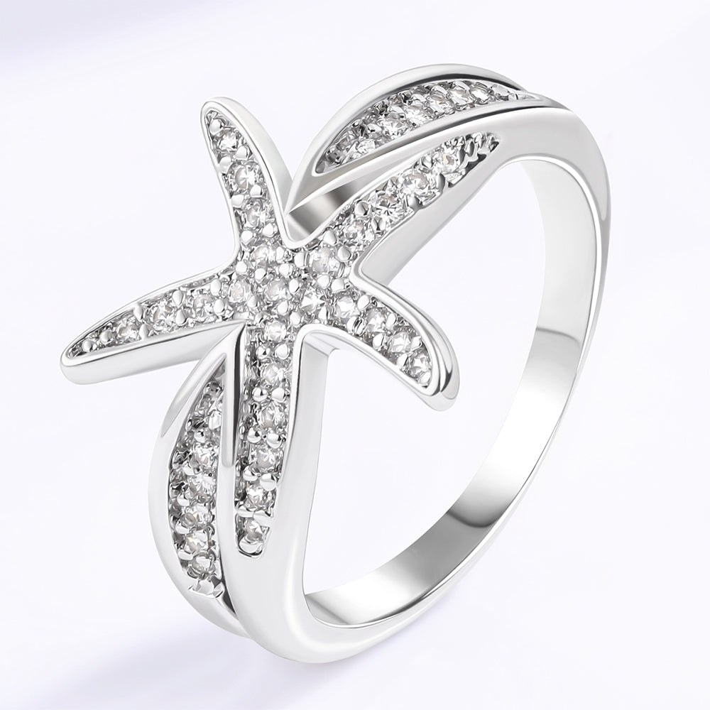 Anillo de Aleación Bañado en Oro con Cristal Emporia® Blanco