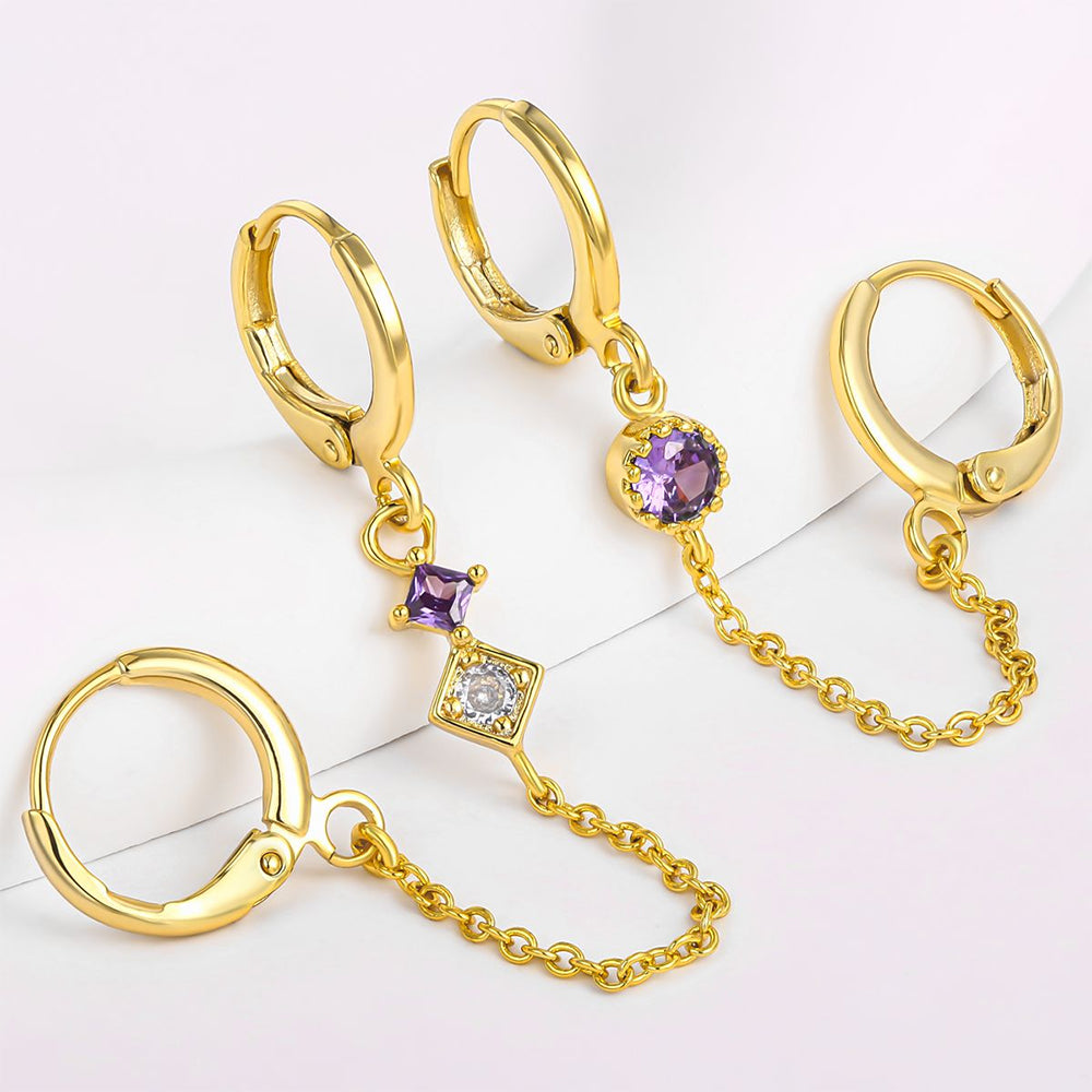 Pendientes de Aleación Bañado en Oro con Cristal Emporia® Púrpura y Cristal Emporia® Blanco