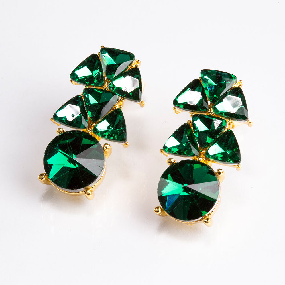 Conjunto de Aleación Bañado en Oro con Cristal Emporia® Verde ( Collar +Pendientes )
