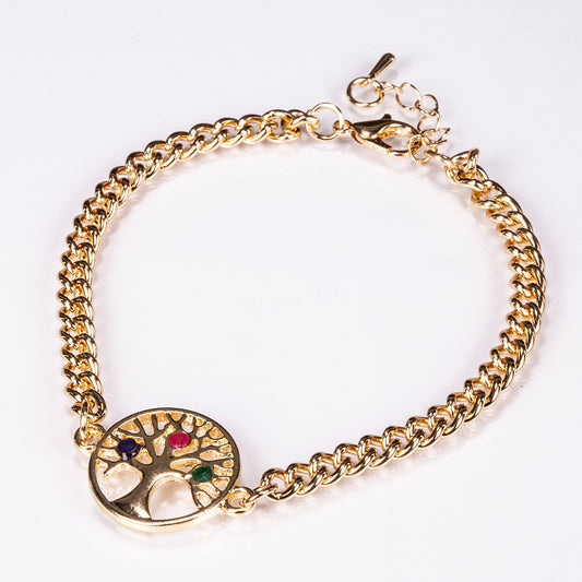 Pulsera de Aleación Bañado en Oro con Rubí y Zafiro