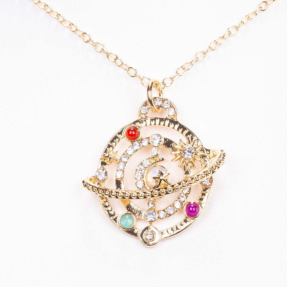 Collar de Aleación Bañado en Oro con Ágata Roja y Piedra Lunar