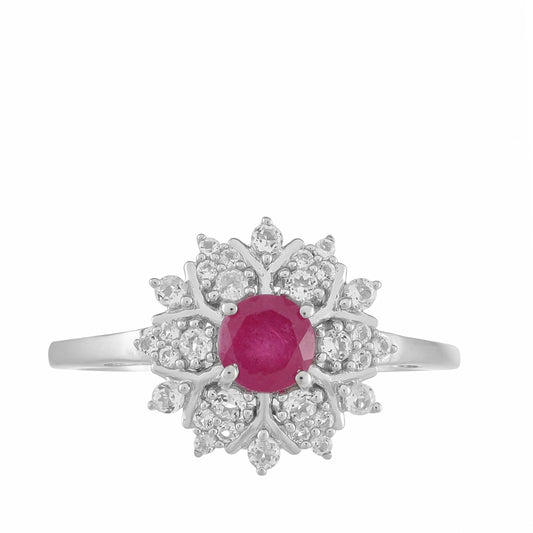 Anillo de Plata con Rubí de Tailandia y Topacio Blanco