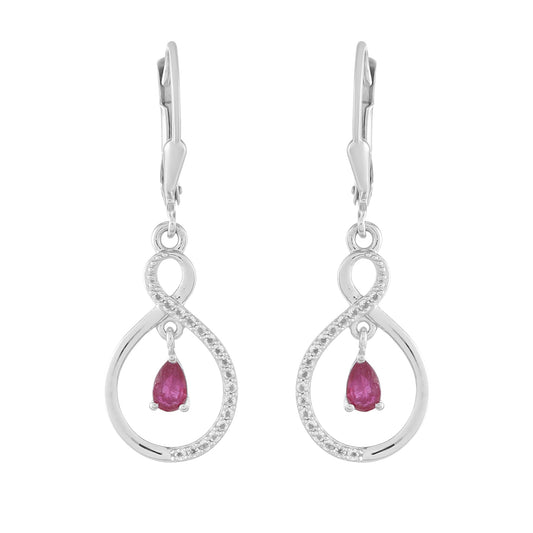 Pendientes de Plata con Rubí de Tailandia y Topacio Blanco