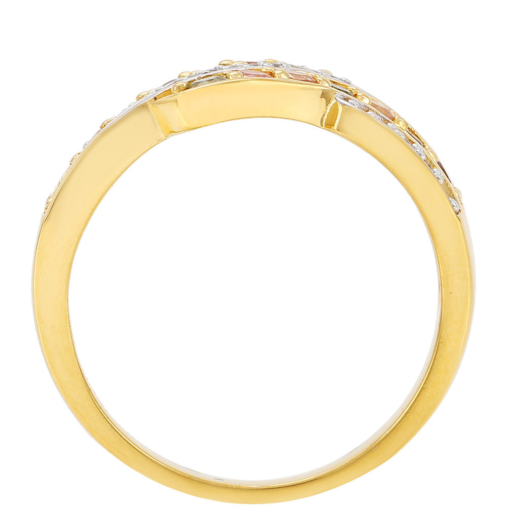 Anillo de Plata Bañada en Oro con Turmalina Arco Iris Pelmadulla y Topacio Blanco