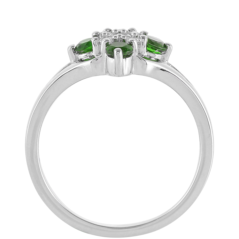 Anillo de Plata con Diópsido de Cromo y Topacio Blanco