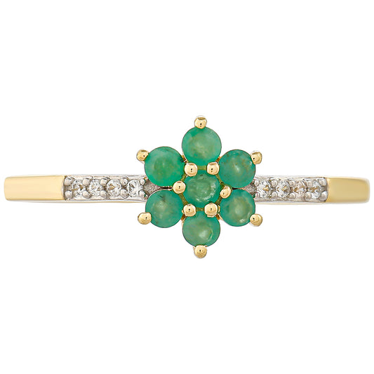 Anillo de Oro 9K con Esmeralda de Brasil y Zircón natural