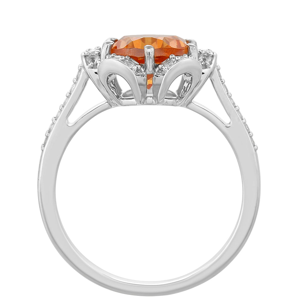 Anillo de Plata con Cuarzo Padparadscha y Topacio Blanco