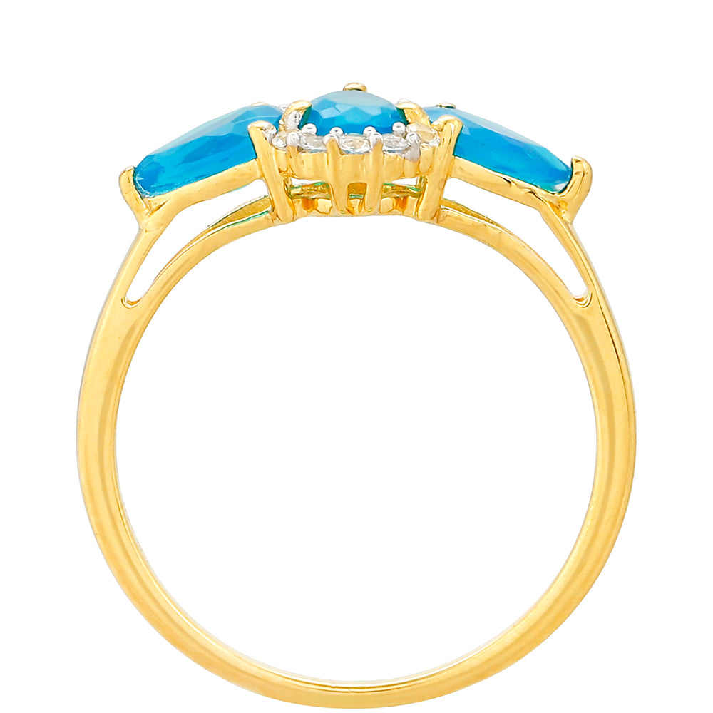 Anillo de Plata Bañada en Oro con Ópalo Azul Paraiba de Etiopía y Topacio Blanco