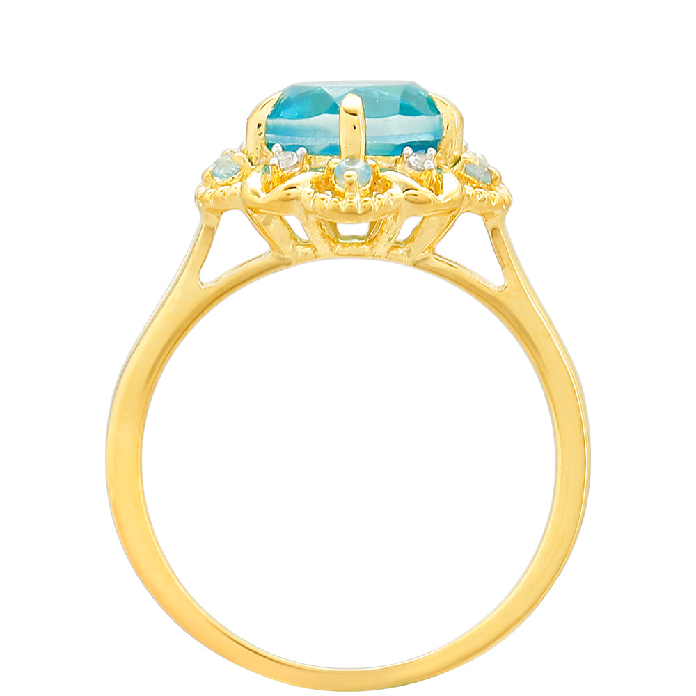 Anillo de Plata Bañada en Oro con Cuarzo Paraiba y Topacio Azul Libertad
