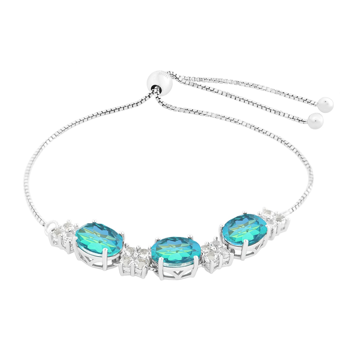 Pulsera de Plata con Cuarzo Pavo Real y Topacio Blanco