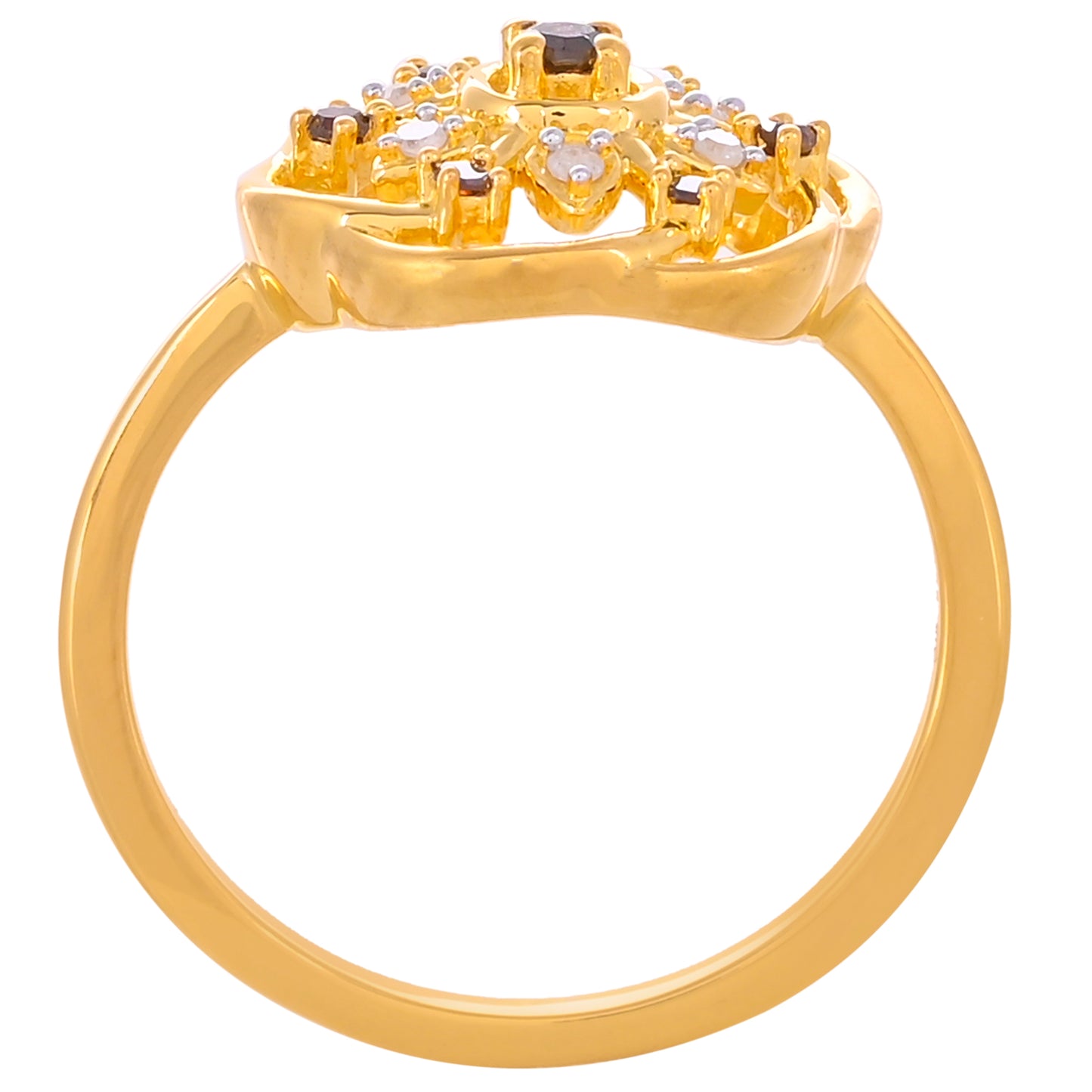 Anillo de Plata Bañada en Oro con Diamante Rojo y Diamante blanco