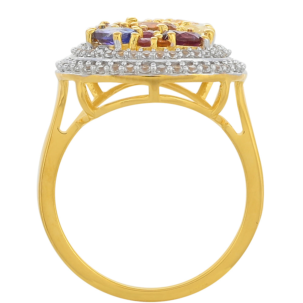 Anillo de Plata Bañada en Oro con Tanzanita y Granate Rodolita