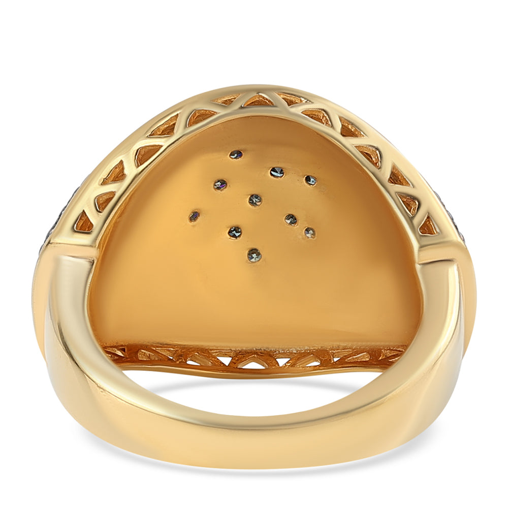 Anillo de Plata Bañada en Oro con Diamante Azul