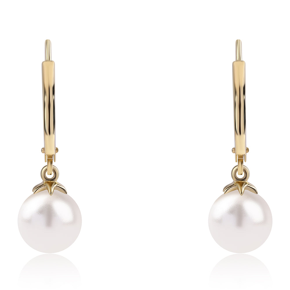 Pendientes de Oro 9K con Perla blanca de agua dulce