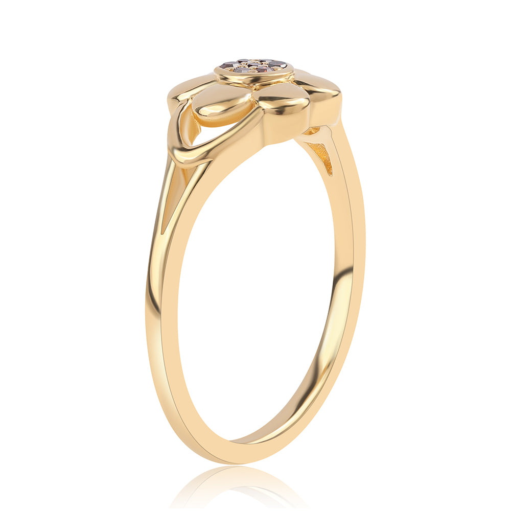 Anillo de Plata Bañada en Oro con Diamante Rojo