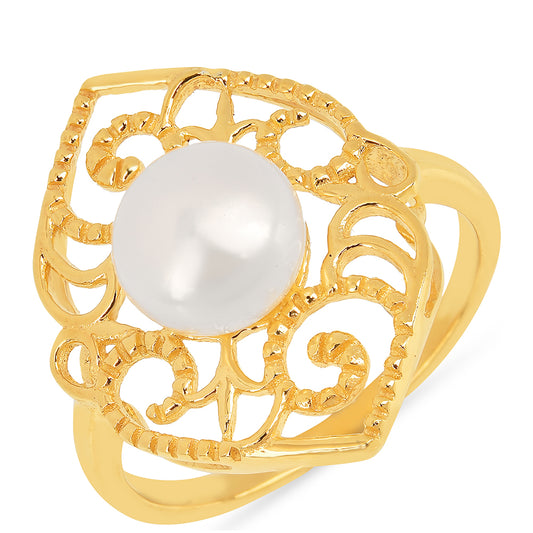Anillo de Plata Bañada en Oro con Perla de Agua Dulce Crema