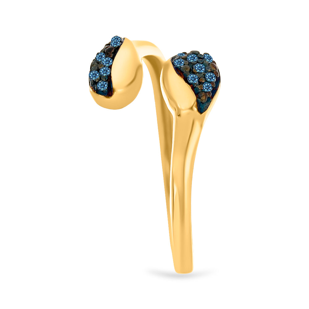 Anillo de Plata Bañada en Oro con Diamante Azul