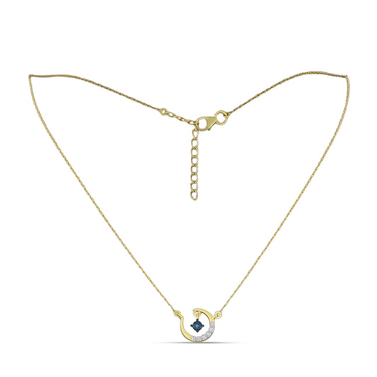 Collar de Plata Bañada en Oro con Diamante Azul y Zircón Blanco