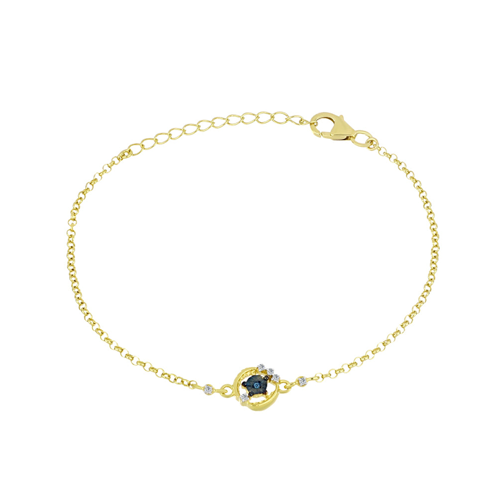Pulsera de Plata Bañada en Oro con Diamante Azul y Zircón Blanco