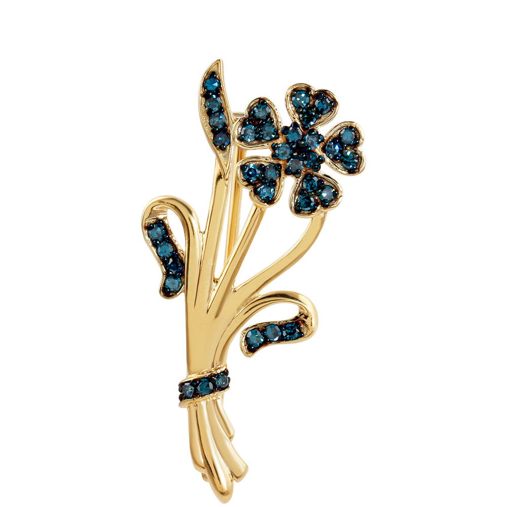 Broche de Plata Bañada en Oro con Diamante Azul