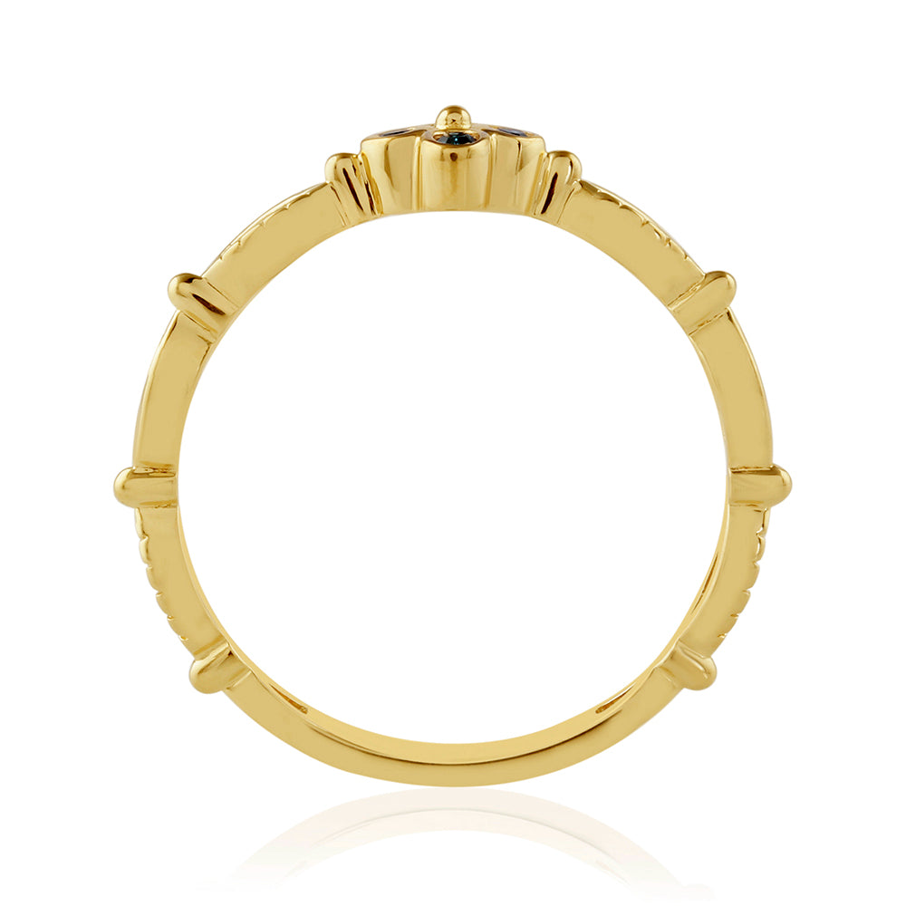 Anillo de Plata Bañada en Oro con Diamante Azul