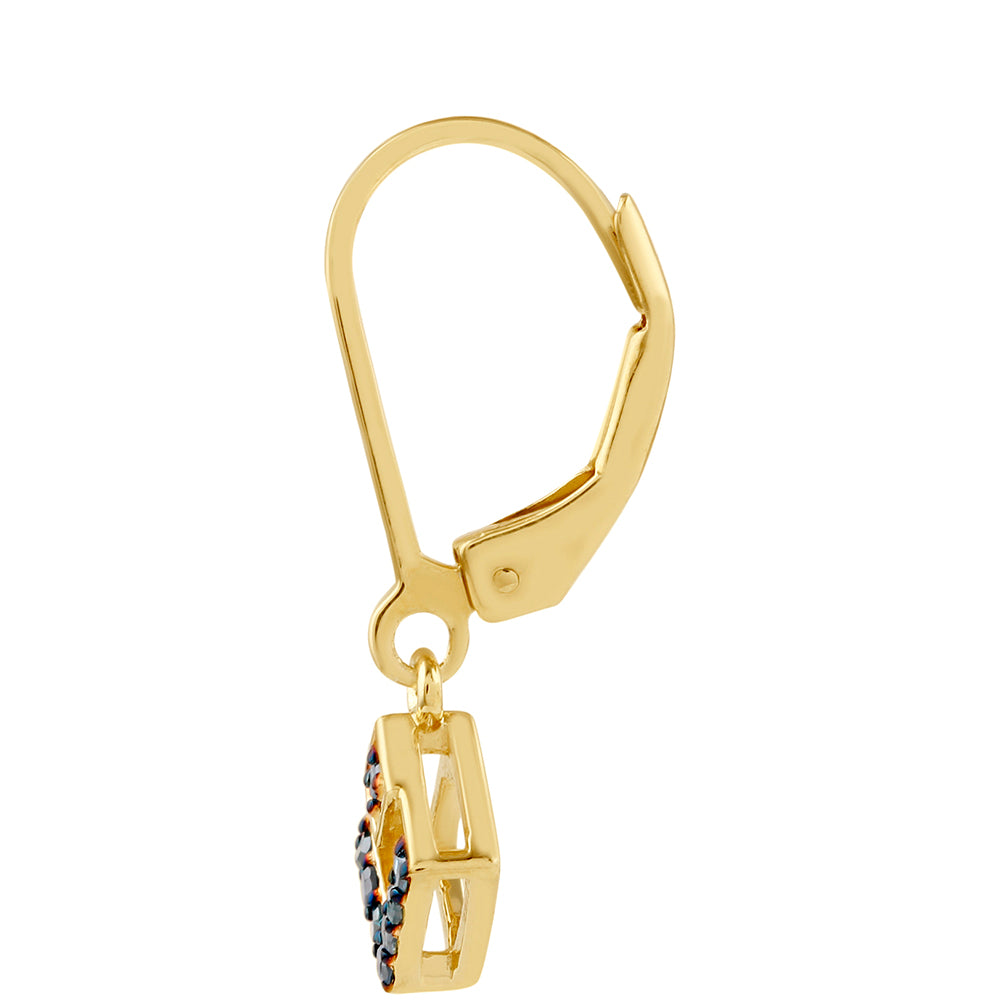 Pendientes de Plata Bañada en Oro con Diamante Azul