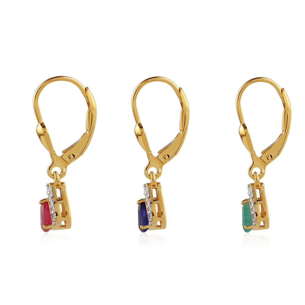 Conjunto de Plata Bañada en Oro con Rubí de Tailandia y Esmeralda de Brasil ( Pendientes )