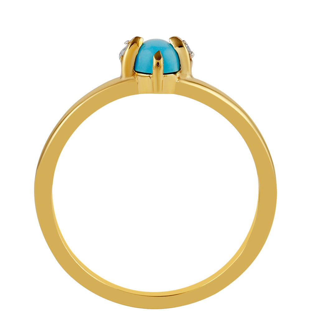 Anillo de Plata Bañada en Oro con Turquesa Bella Durmiente y Topacio Blanco