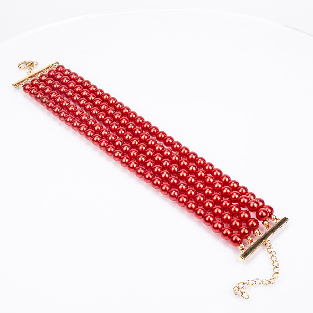 Pulsera de Plata Bañada en Oro con Perla roja de río