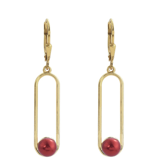 Pendientes de Plata Bañada en Oro con Perla roja de río