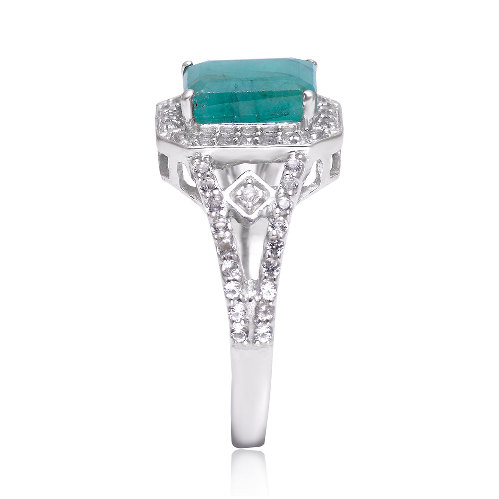 Anillo de Plata con Esmeralda de Brasil y Topacio Blanco