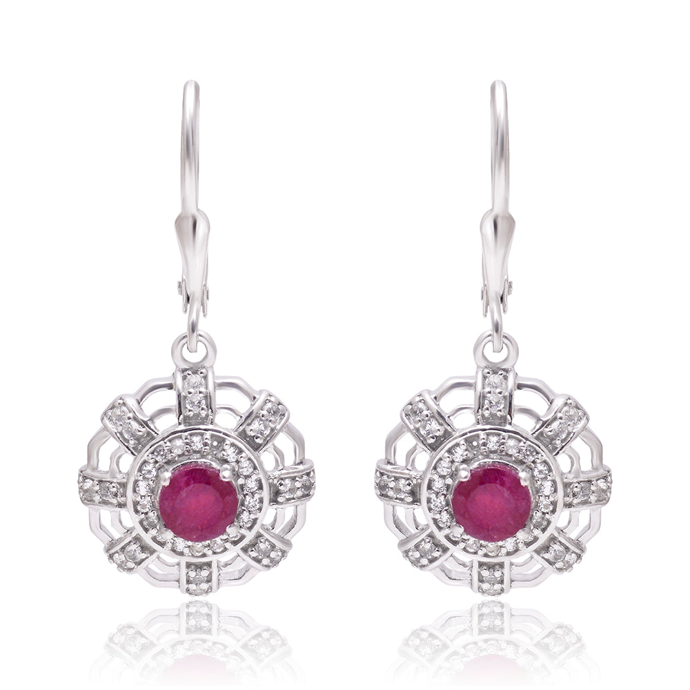 Pendientes de Plata con Rubí de Madagascar y Topacio Blanco