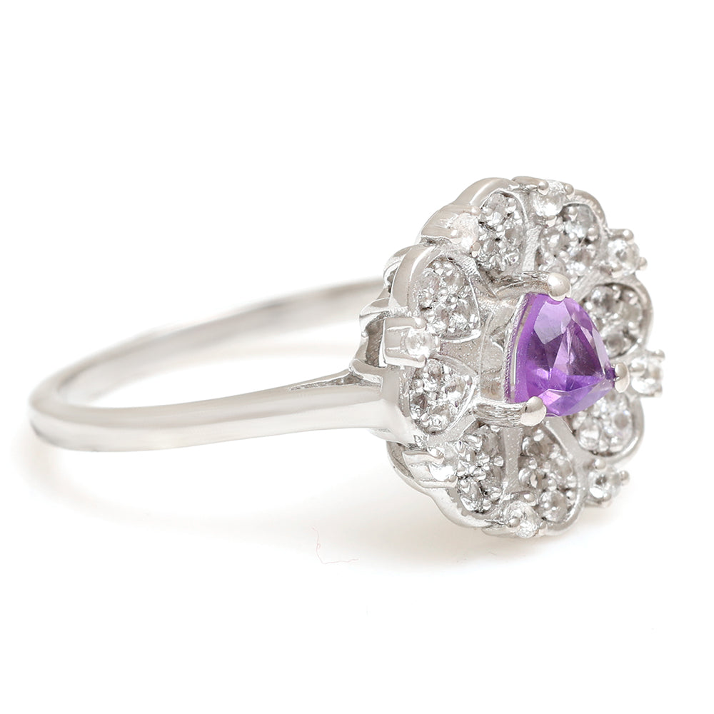 Anillo de Plata con Amatista de Brasil y Topacio Blanco