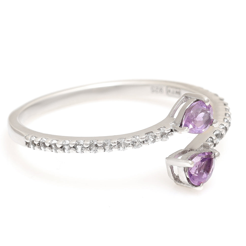 Anillo de Plata con Amatista de Brasil y Topacio Blanco
