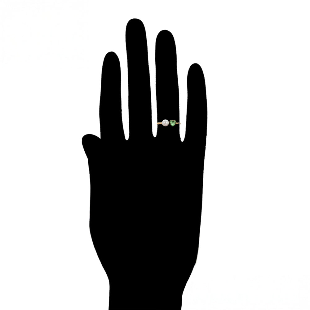 Anillo de Aleación Bañado en Oro con Perla de cristal y Cristal Emporia® Verde