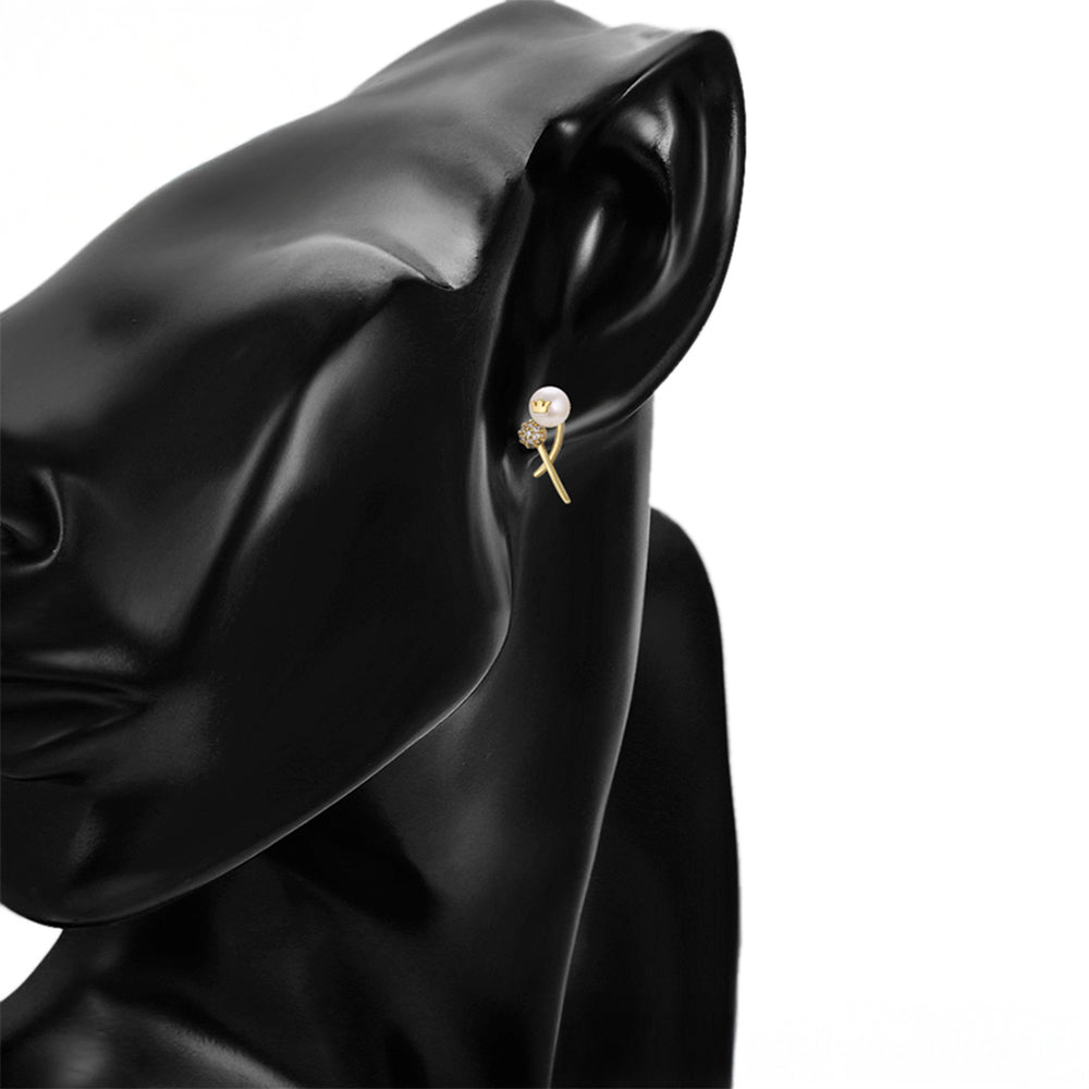 Pendientes de Aleación Bañado en Oro con Perla de cristal y Cristal Emporia® Blanco
