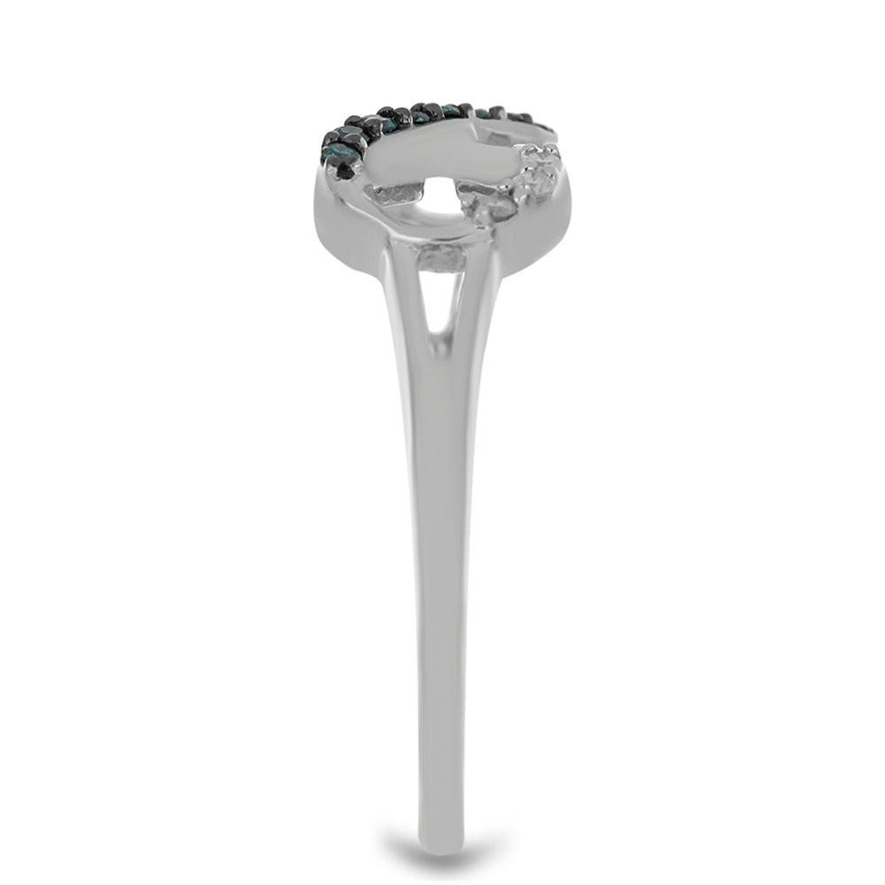 Anillo de Plata con Diamante Azul y Diamante blanco