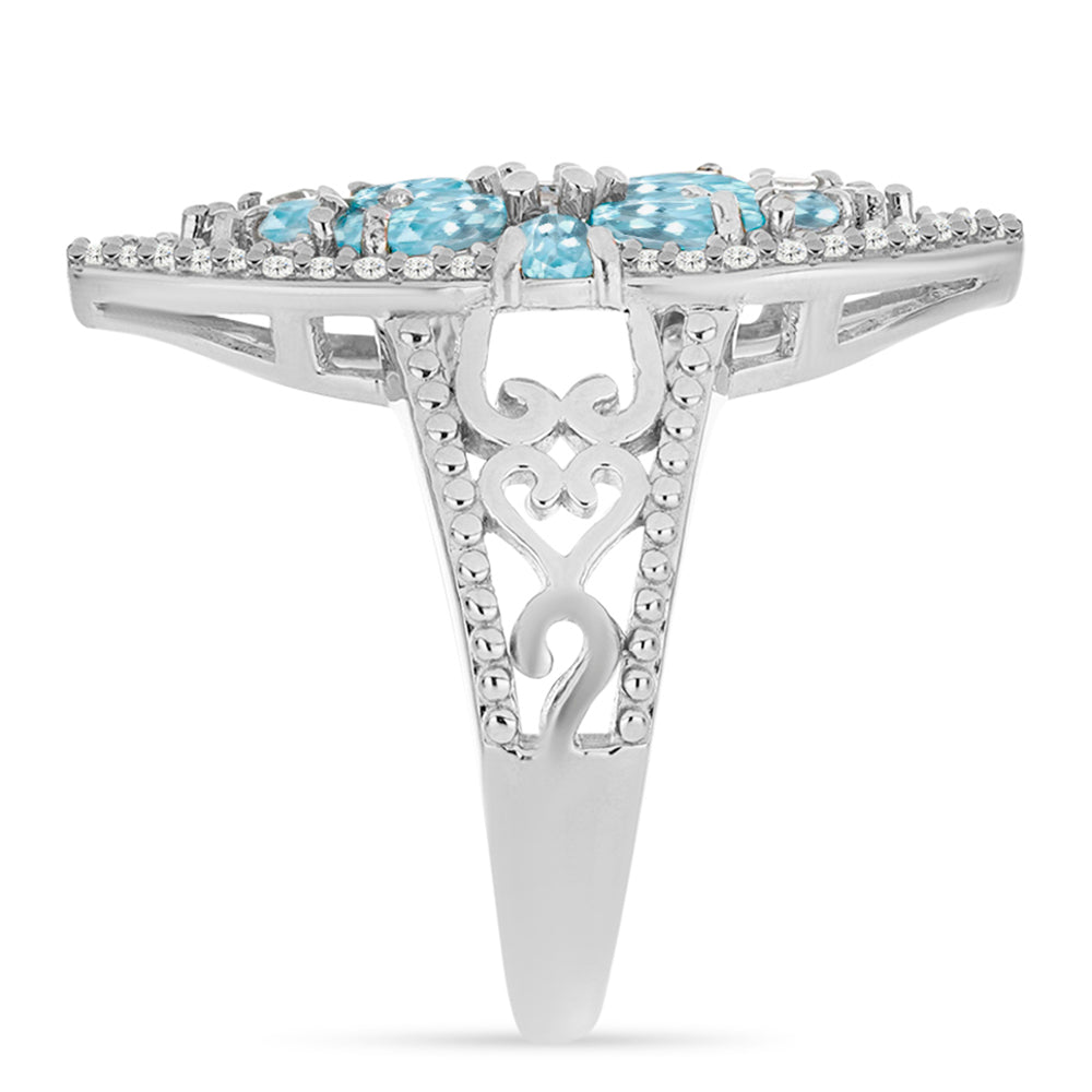 Anillo de Plata con Apatita Azul Cielo y Topacio Blanco