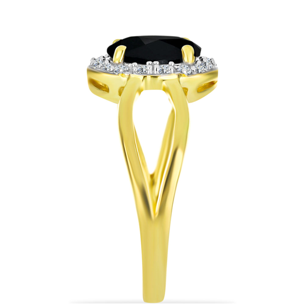 Anillo de Plata Bañada en Oro con Ónix Negro y Topacio Blanco