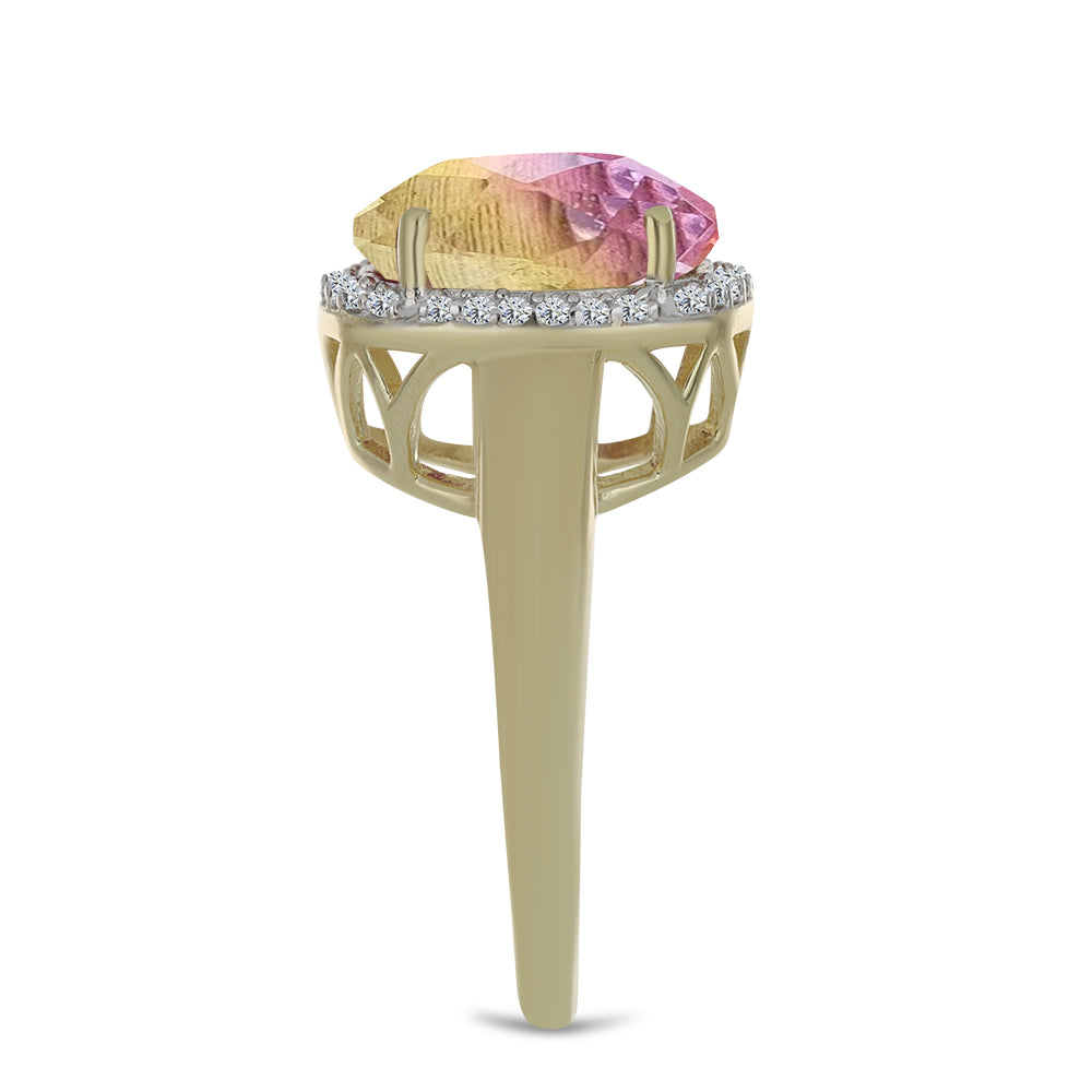 Anillo de Plata Bañada en Oro con Fluorita morada y Topacio Blanco