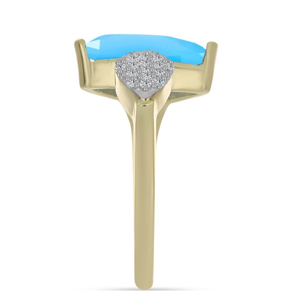 Anillo de Plata Bañada en Oro con Calcedonia Aqua y Topacio Blanco