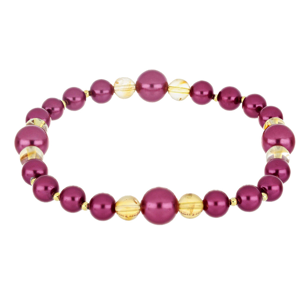Conjunto de Plata Bañada en Oro con Perla Púrpura de Agua dulce y Citrino de los Montes Urales ( Pulsera )