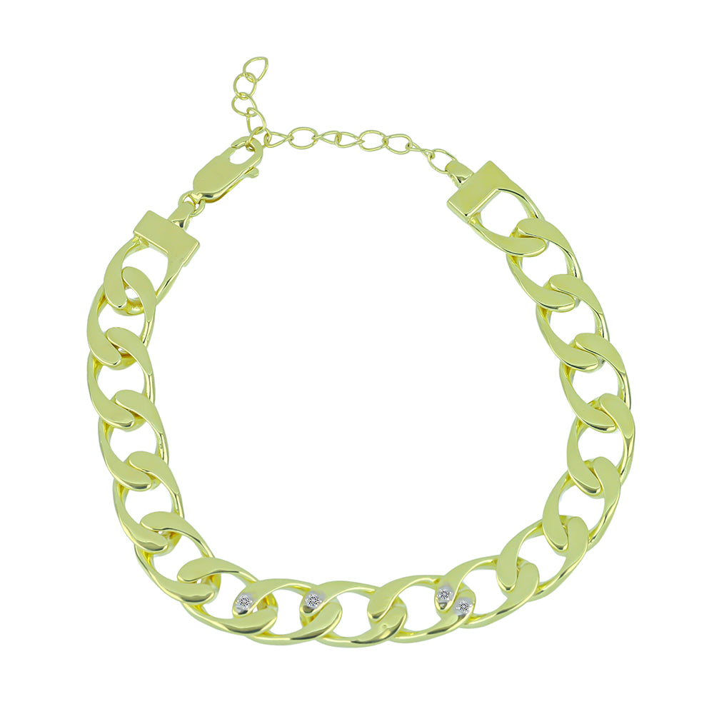 Pulsera de Plata Bañada en Oro con Diamante blanco