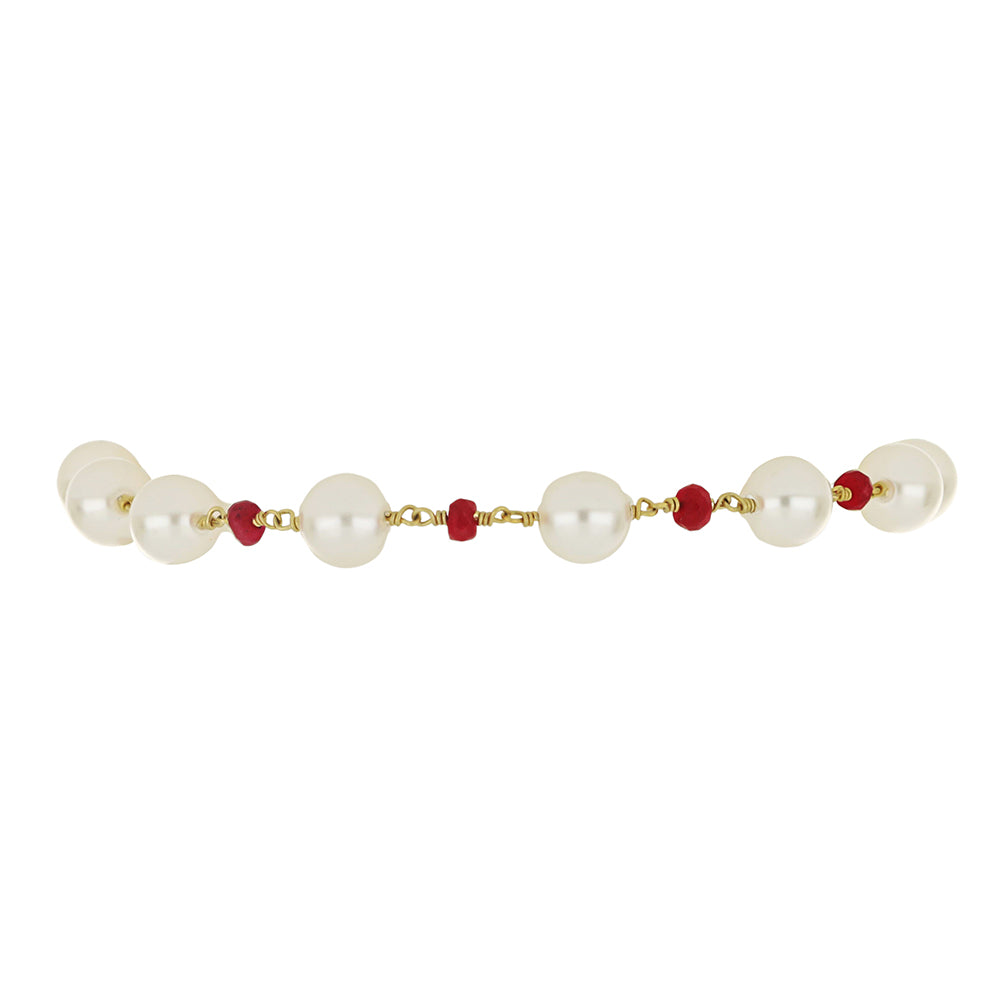 Pulsera de Plata Bañada en Oro con Perla de Agua Dulce y Rubí de Madagascar