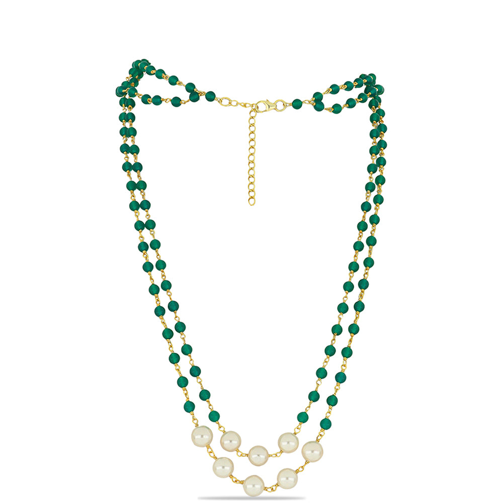 Collar de Plata Bañada en Oro con Jadeíta verde del Río Marsden y Perla de Agua Dulce
