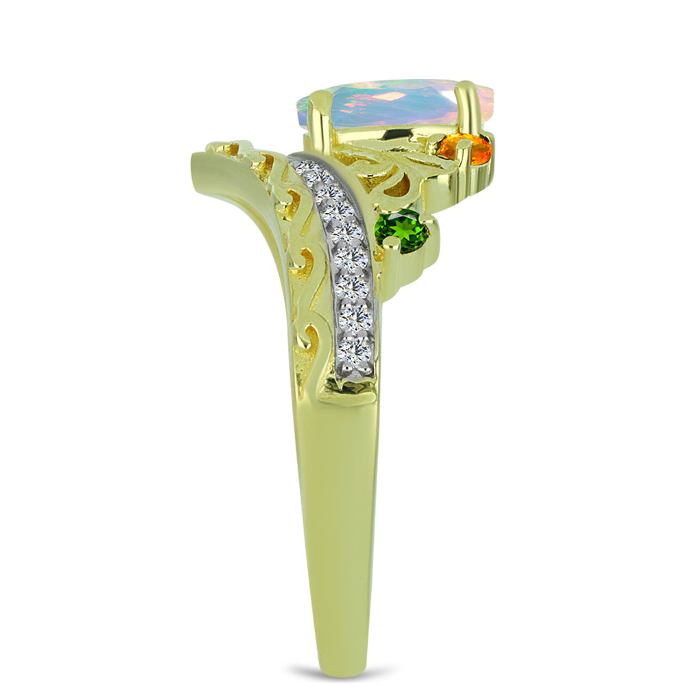 Anillo de Plata Bañada en Oro con Ópalo Welo y Chakra Turmalina