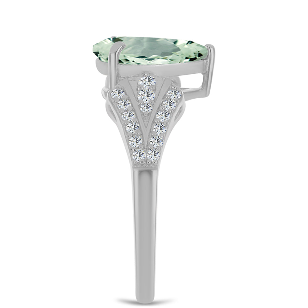 Anillo de Plata con Amatista Verde y Topacio Blanco