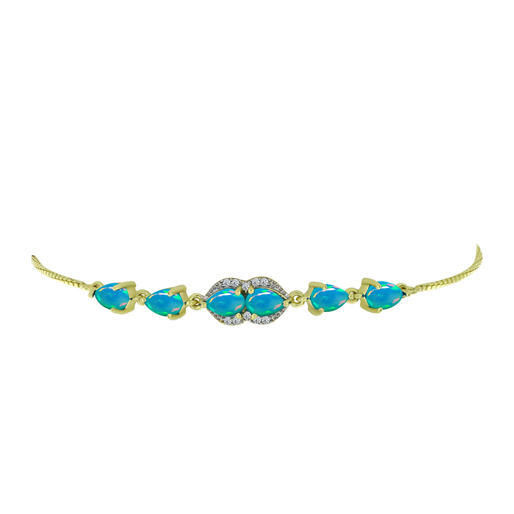 Pulsera de Plata Bañada en Oro con Ópalo Azul Paraiba de Etiopía y Topacio Blanco