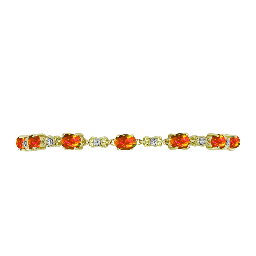 Pulsera de Plata Bañada en Oro con Ópalo de fuego americano y Topacio Blanco