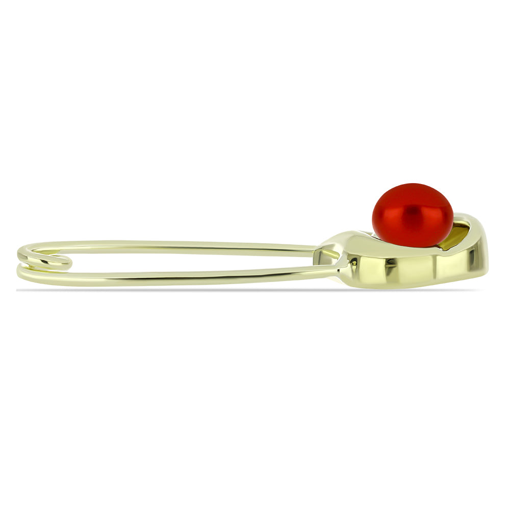 Broche de Plata Bañada en Oro con Perla roja de río